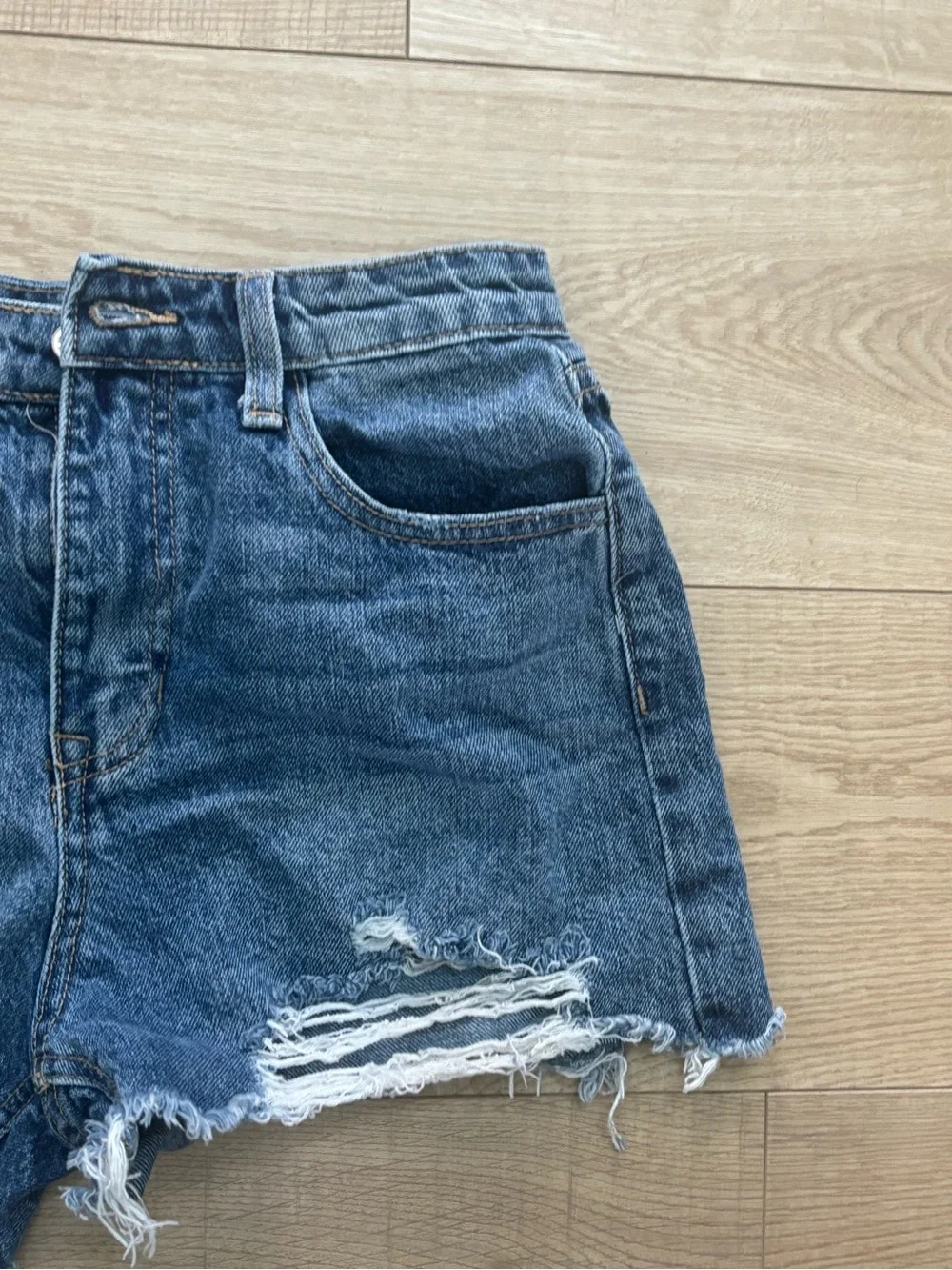 High-Waist Distressed Denim Shorts